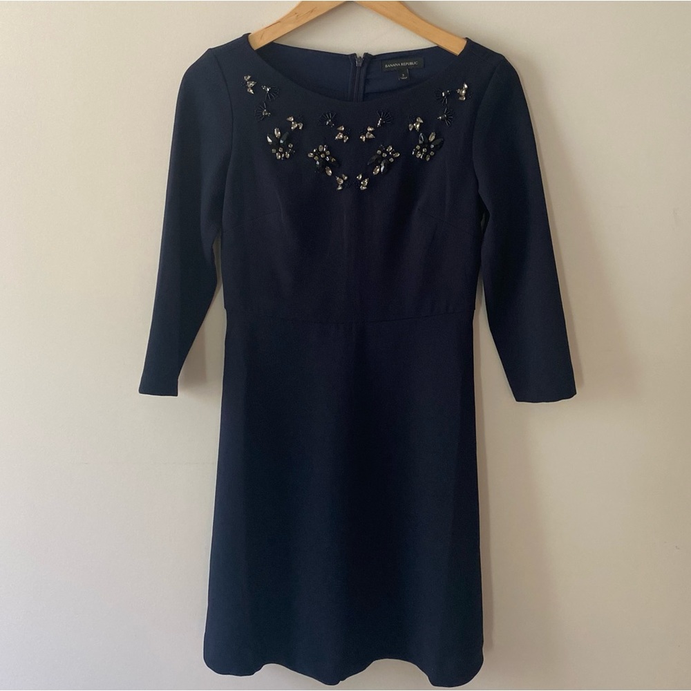 Banana Republic Navy Blue Dress with Embellishments. Size 2